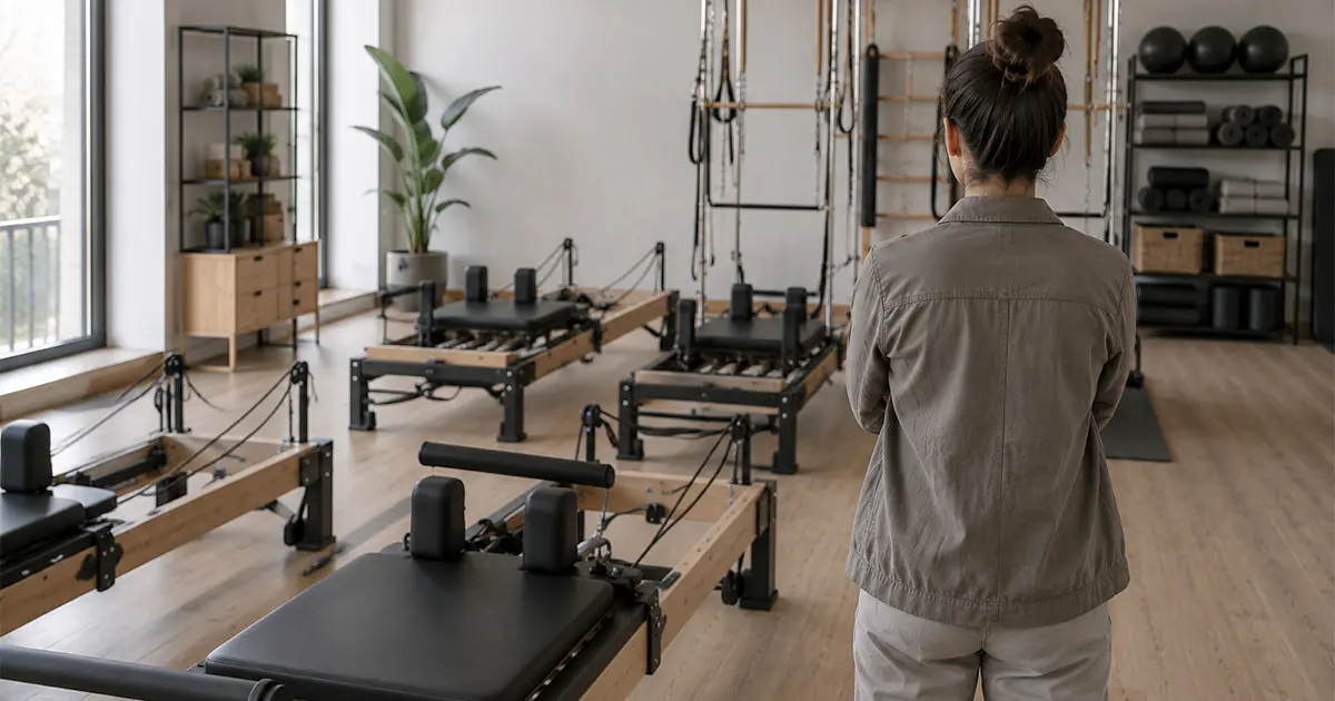 Reformer e attrezzature professionali in uno studio Pilates